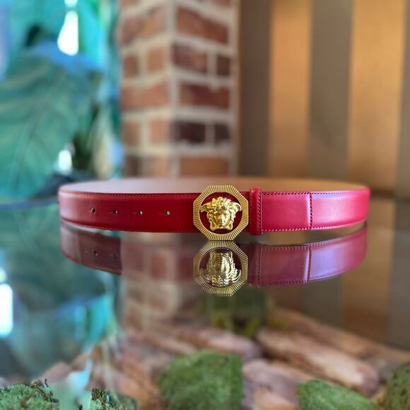 VERSACE Hexagon Medusa Buckle Red Leather Belt 100/4 (SZ XL) main image 7